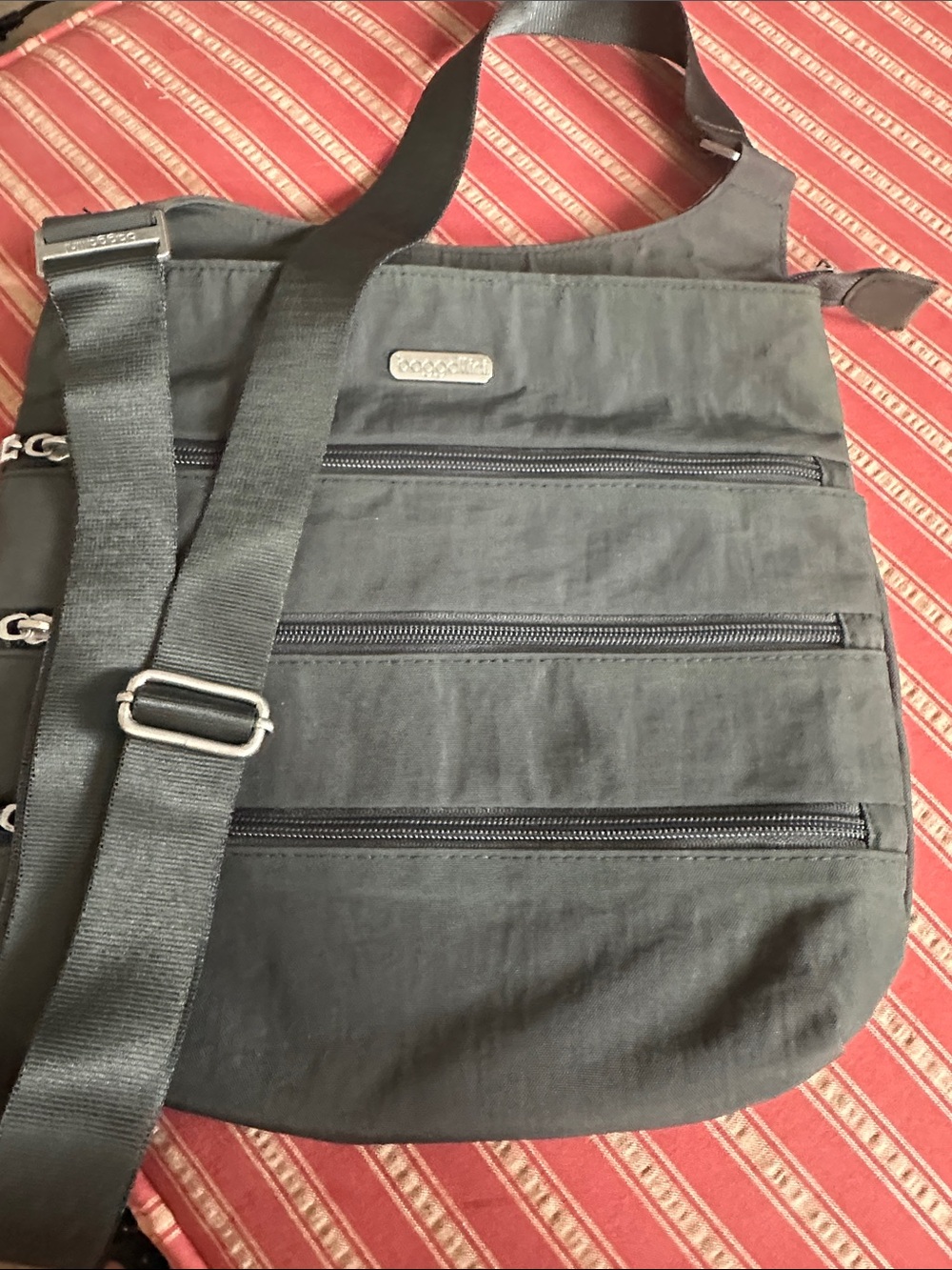 Baggallini Charcoal Gray Triple-Zip Nylon Crossbody